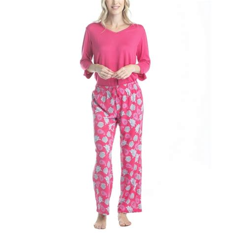 Hanes Womens Butter Knit 3 4 V Neck Sleep Top And Pajama Pant Lounge