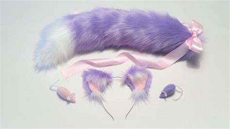 Realistic Lavender Cat Ears And Tail Set Cat Ear Headband Fox Etsy