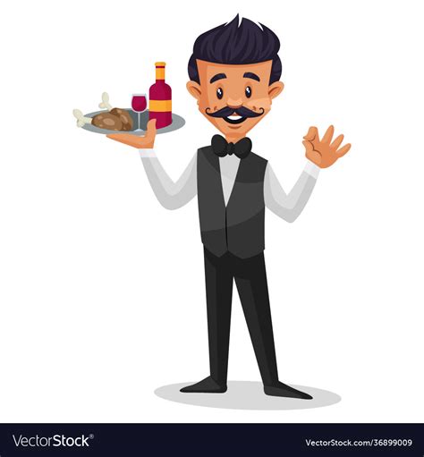 Waiter Cartoon Royalty Free Vector Image Vectorstock