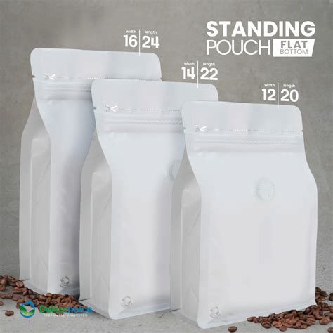 Jual Standing Pouch Flat Bottom Putih Valve Kemasan Ziplock