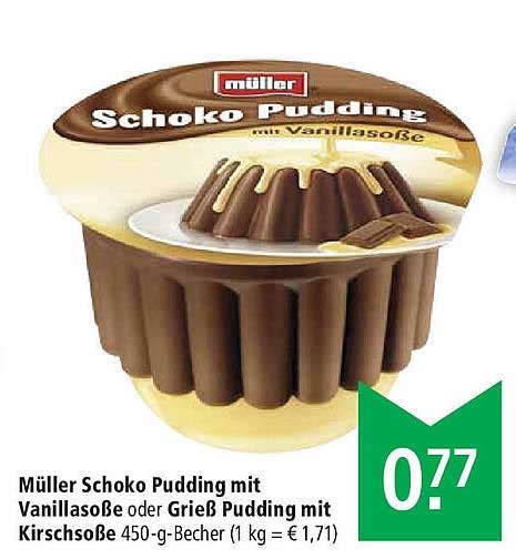 Müller Schoko Pudding Mit Vanillasoße Oder Grieß Pudding Mit Kirschsoße