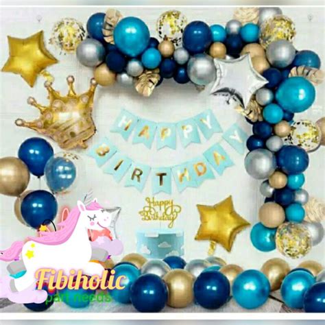 Jual Paket Dekorasi Happy Birthday Biru Gold Shopee Indonesia