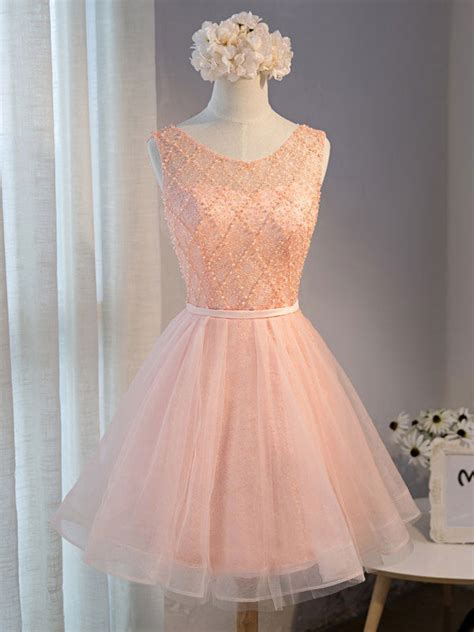 Blush Pink Short Lace Sweet Sixteen Prom Formal Dress Jojo Shop