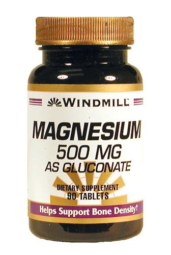 Windmill Vitamins Magnesium Gluconate 500 mg. Tablets 90 Count Tablet - Windmill Health Products ...