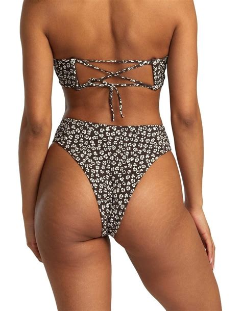 Rvca Ditz High Rise Cheeky Bikini Bottom In Brown Myer