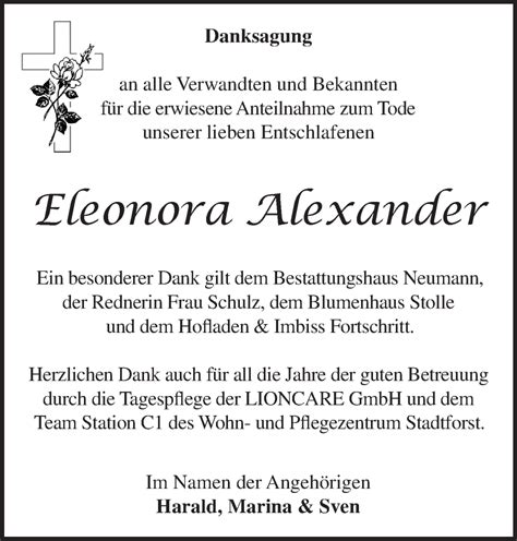 Traueranzeigen Von Eleonora Alexander M Rkische Onlinezeitung