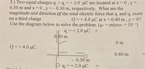 Solved 3 Two Equal Charges Q1 Q2 2 0μc Are Located At