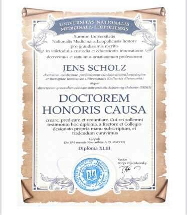 Diploma On Awarding The Honorary Title Doctor Honoris Causa Professor