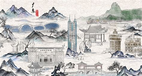 广东城市印象旅游水墨插画插画图片下载 正版图片401926661 摄图网