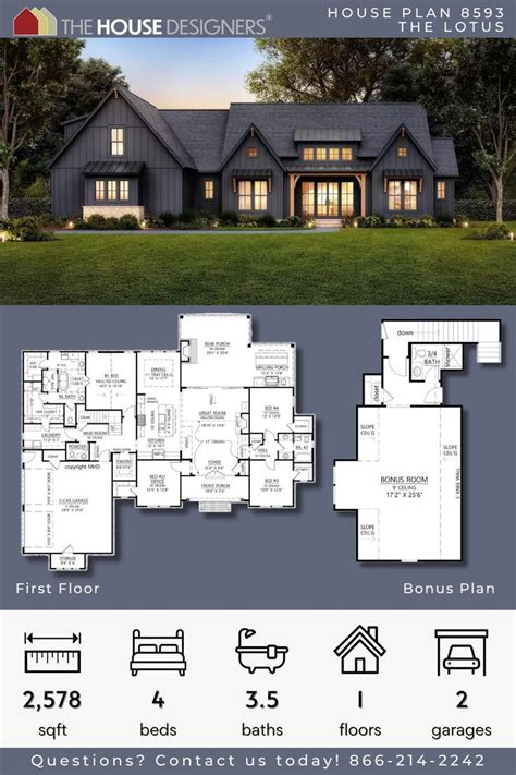 The Lotus Split Bedroom Farmhouse Style House Plan 8593 In 2024