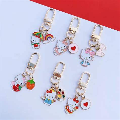 Hello Kitty Cat Keychain Cartoon Anime Cute Bag Pendant Car Key Chain Ring Bag Charm Accessories