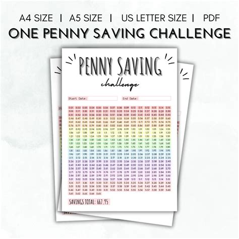 1p Saving Challenge One Penny Saving Challenge Printable A4 A5