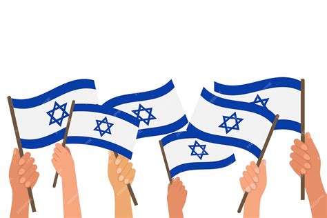 Premium Vector Many Hands With Israeli Flags Israel Independence Day