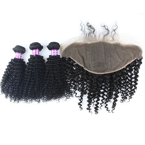 Afro Kinky Curly Human Hair Bundles With Lace Frontal 13x6 Brazilian Remy Human Hair 3 Bundle