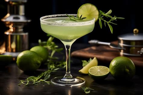 Refrescante cóctel gimlet con guarnición de menta y lima Foto Premium