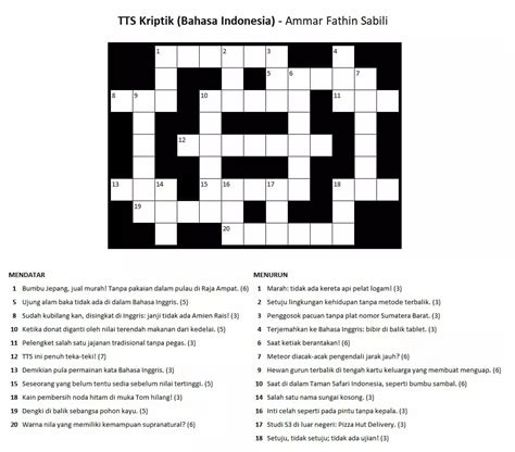 Contoh Teka Teki Silang Mendatar Menurun Sejarah Ruang Ilmu