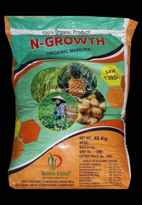 Bio Tech Grade Packaging Size Kg N Growth Organic Manure For