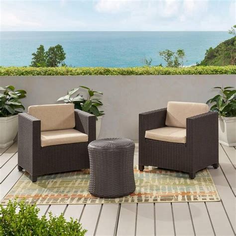 Noble House Olivo Dark Brown Piece Faux Rattan Patio Conversation Set