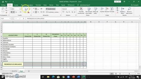 Boletín De Notas En Excel Usando Semáforos Y Lista De Datos Youtube