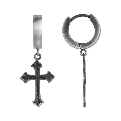 Boucles D Oreilles Homme Pendante Croix Phebus Legend Acier Laqu Noir