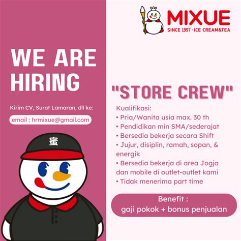 Lowongan Kerja Crew Outlet Di Mixue Jogja Lokerjogja Id