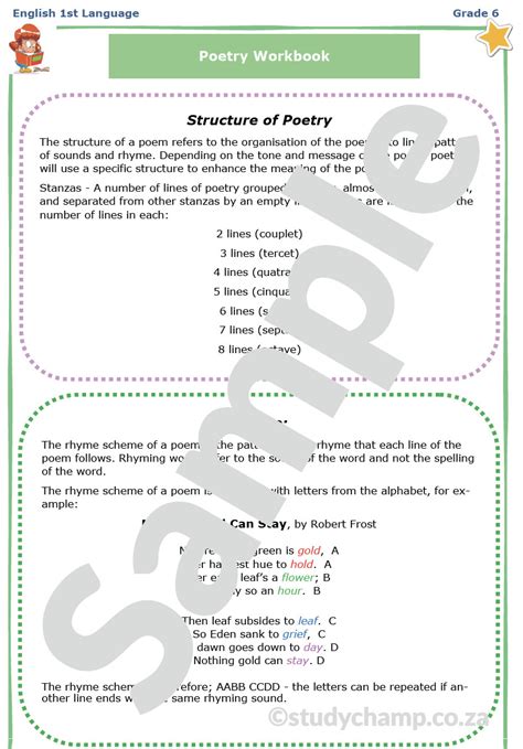 Grade 6 English Worksheet Poetry