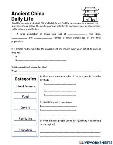 Ancient China Daily Life Interactive Worksheet Live Worksheets