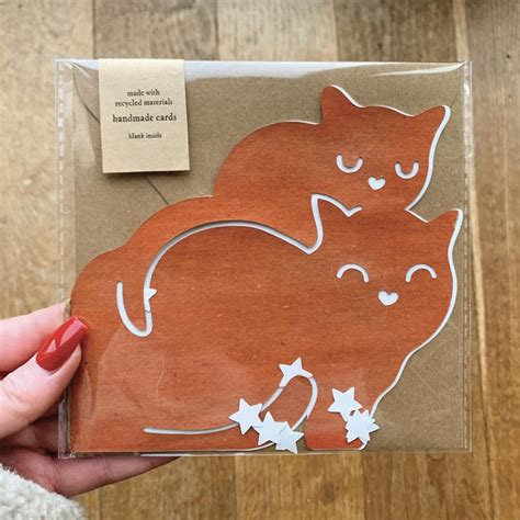 Cut Out Cat Greetings Card Plantable Seed Paper Or Kraft Card White