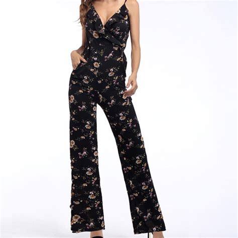 2018 Summer Elegant Chiffon Jumpsuit Rompers Women Sexy V Neck Playsuit