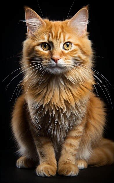 Premium Photo Fluffy Orange Kitten With Blue Eyes Sits On Black