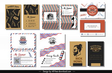 Barber shop business card templates collection elegant classic vectors ...