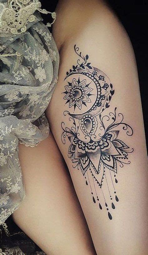 Mond Mandala Oberschenkel Tattoo Ideen für Frauen