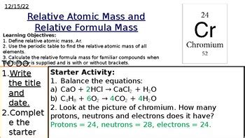 Relative Atomic Mass and Relative Formula Mass PowerPoint | TPT