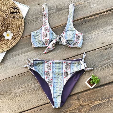 Cupshe Geo Bowknot Bikini Sets Women Reversible Two Pieces Swimsuits 2019 Girl Sexy Swimwear