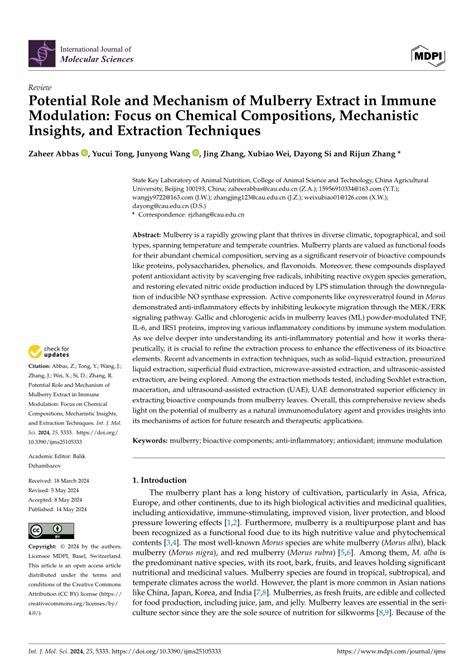 Pdf Potential Role And Mechanism Of Mulberry Extract In Immune