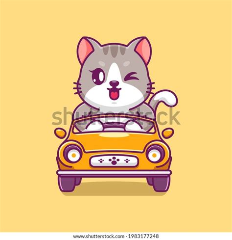 Cute Cat Driving Car Cartoon Stock Vector Royalty Free 1983177248