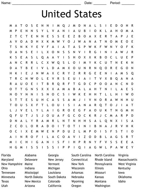 Word Search Printable Us States Word Search Printable