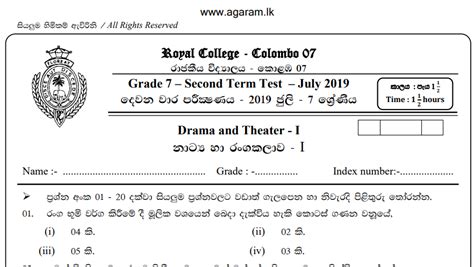 Drama Theatre Term Exam Paper July 2019 Grade 07