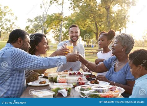 Familia Multi De La Generaci N Que Disfruta De Comida Campestre En