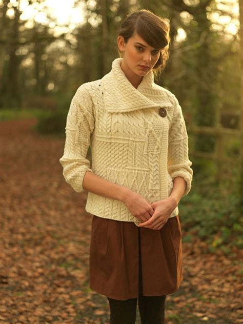 Irish Aran Sweater Cardigan Merino Wool A313 Cardigan Sweaters For Women Wool Sweaters Womens