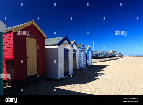 Colourful Wooden Beach Huts On The Promenade Southwold Town Suffolk