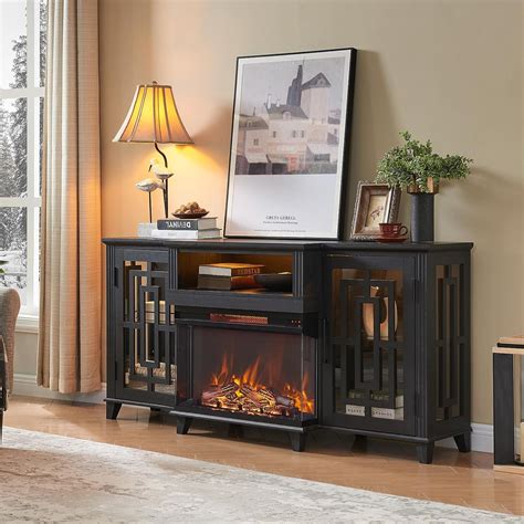 T4TREAM Farmhouse Fireplace TV Stand For 75 Inch TV Farmhouse Media