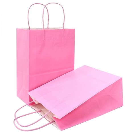 AZOWA Pink Gift Bags Mini Small Kraft Paper Bags With Handles 4 X 2 4