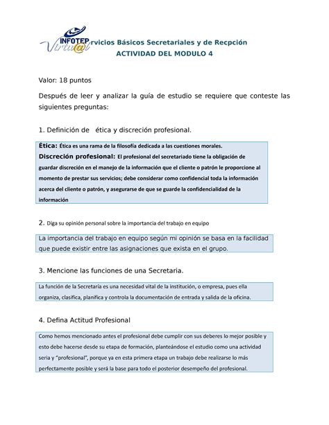 Actividad DEL Modulo 4 Nuevo Servicios Básicos Secretariales y de