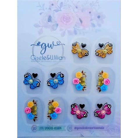 10 adesivos para unhas artesanais mini cartelão 5 pares Shopee Brasil