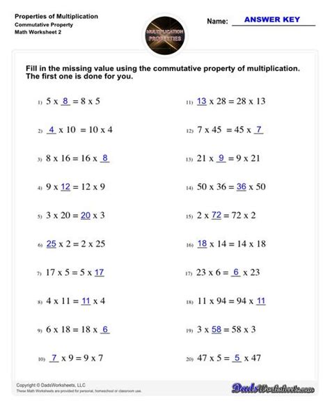 Properties Of Multiplication Math Worksheets Worksheets Library