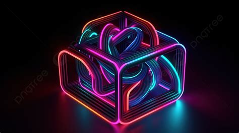 Neon Box On Black Background 3d Illustration Neon Illusion Isometric Abstract Shapes Colorful