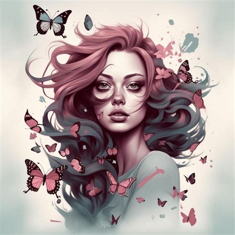 Premium Ai Image Arafed Portrait Of A Woman With Butterflies And Butterflies Around Her