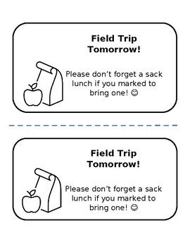 Sack Lunch Field Trip Reminder By Sara Dennis TPT