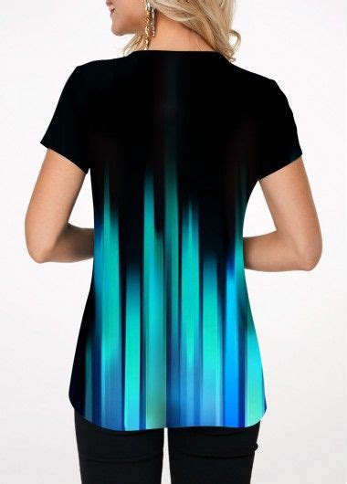 Short Sleeve Gradient Cutout Neckline T Shirt Usd 27 45